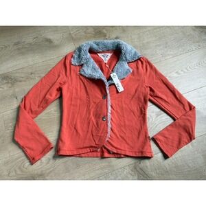 NWT Kids Girls T2 Love orange soft fuzzy gray collar jacket made in USA size 12